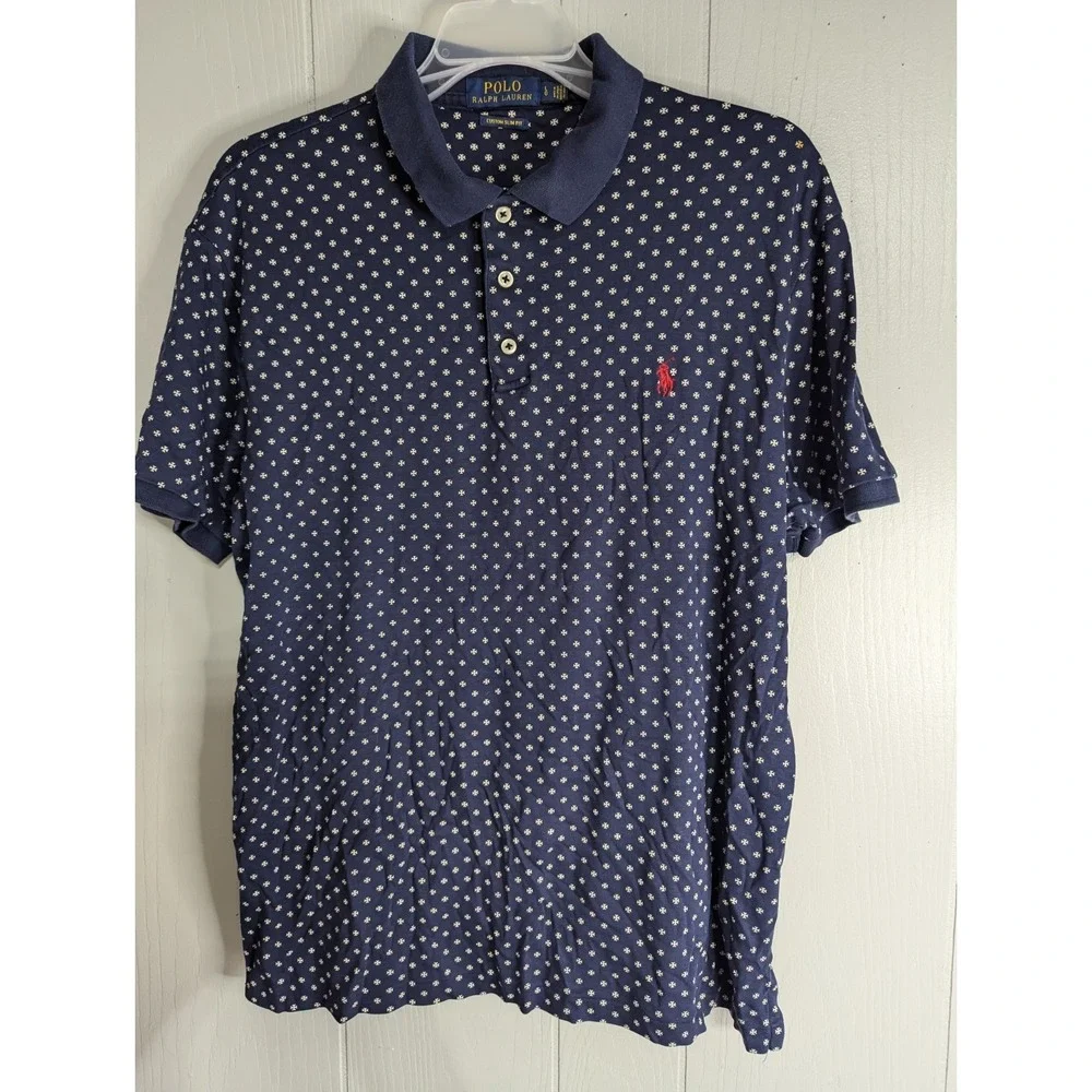 POLO Ralph Lauren Custom‎ Slim fit blue white cross design  L